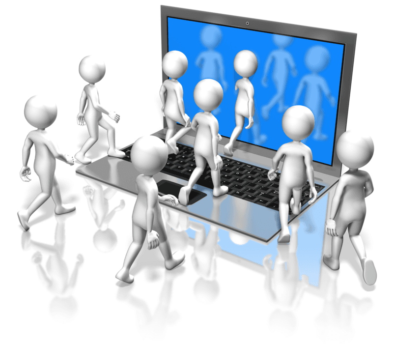 Figures walk into computer 800 wht