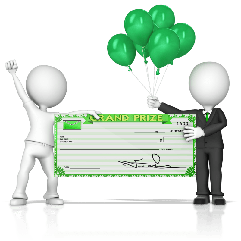 Holding big sweepstakes check 800 clr